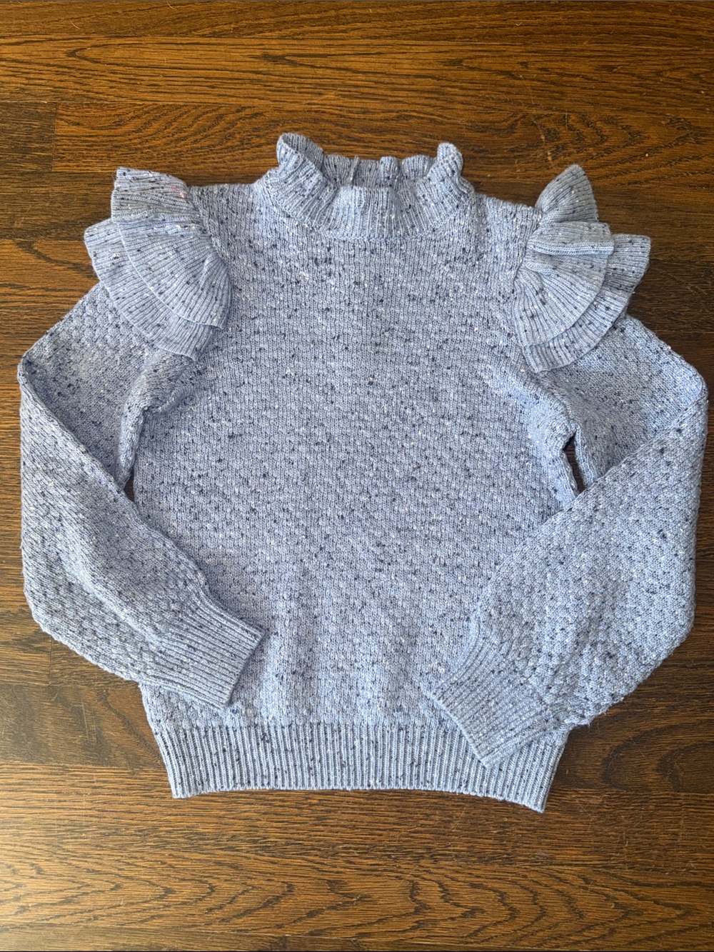Janie and Jack Light Blue Ruffle Shoulder Mock Neck Sweater